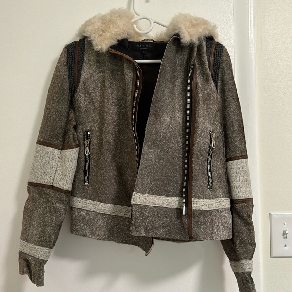 Rag & Bone Calf leather jacket with hood